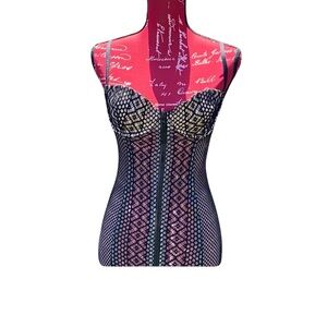 Whimsigoth Fishnet Long Line Bustier 34 C